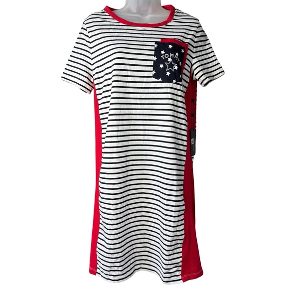 Tommy Hilfiger Small Petite Striped Tee Shirt Dress Americana LOGO NWT - Picture 1 of 10